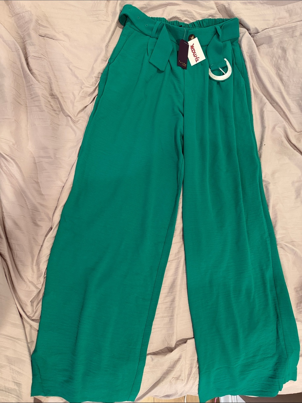 Wide-Leg Paperbag Waist Trousers in Teal
